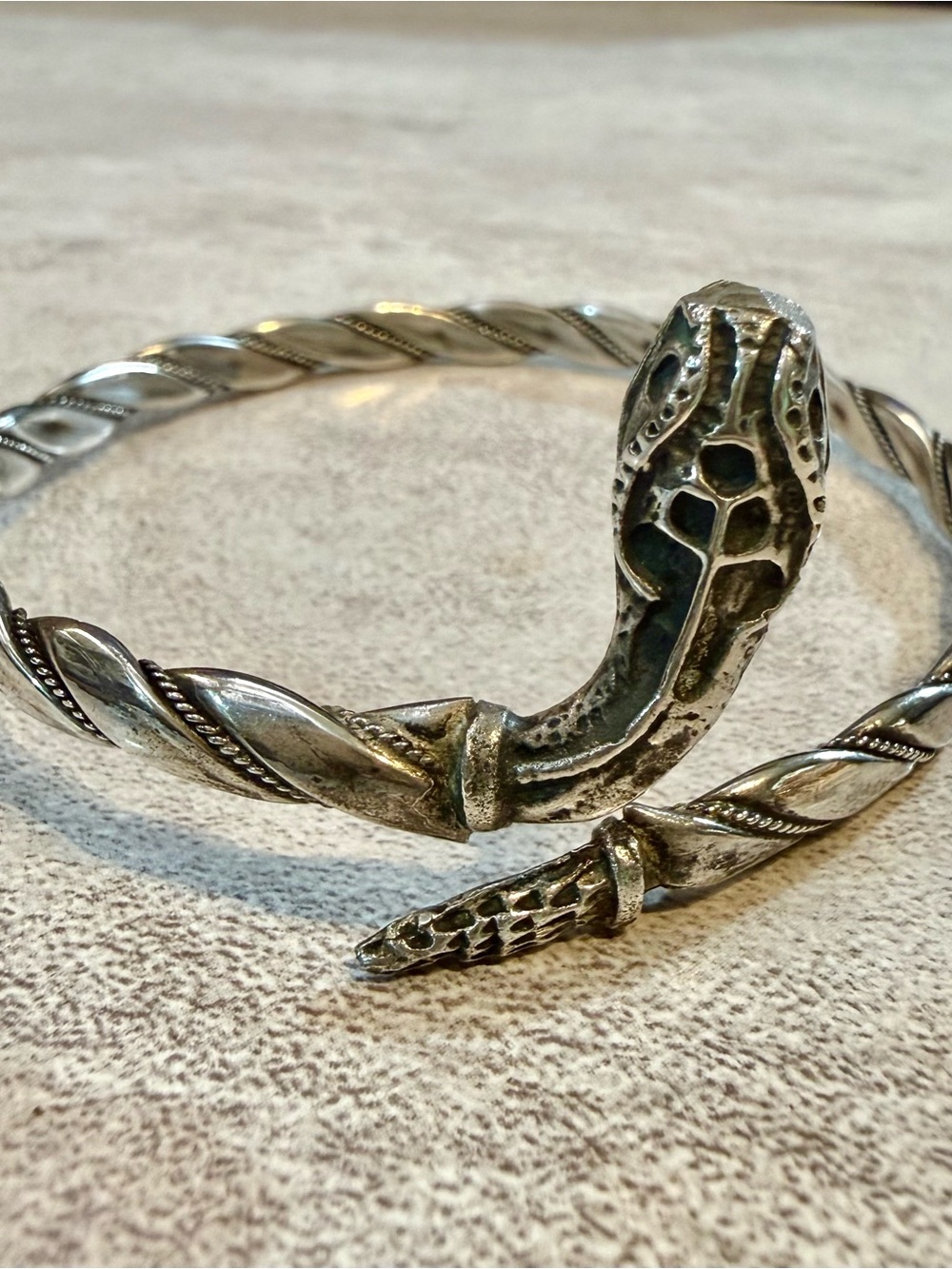 Artisan Snake Sterling Cuff Bracelet - Vintage Style hand made 925